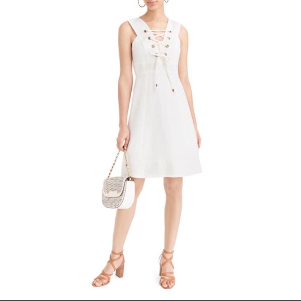 NWT J. Crew Structured Linen Lace Up Dress in Ivory Sz 8